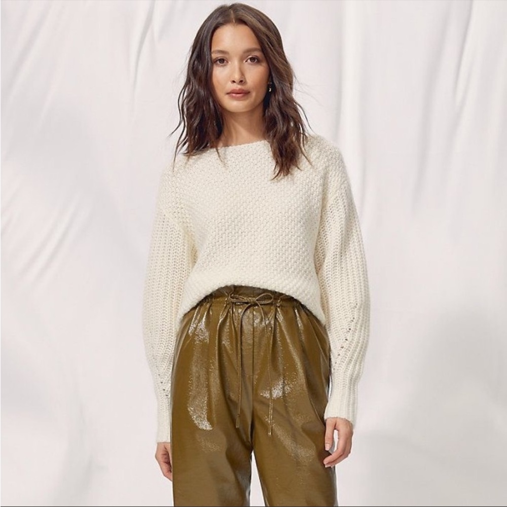 Wilfred Limerick Sweater in White Wool Mohair Alpaca Waffle Knit Boat Neck